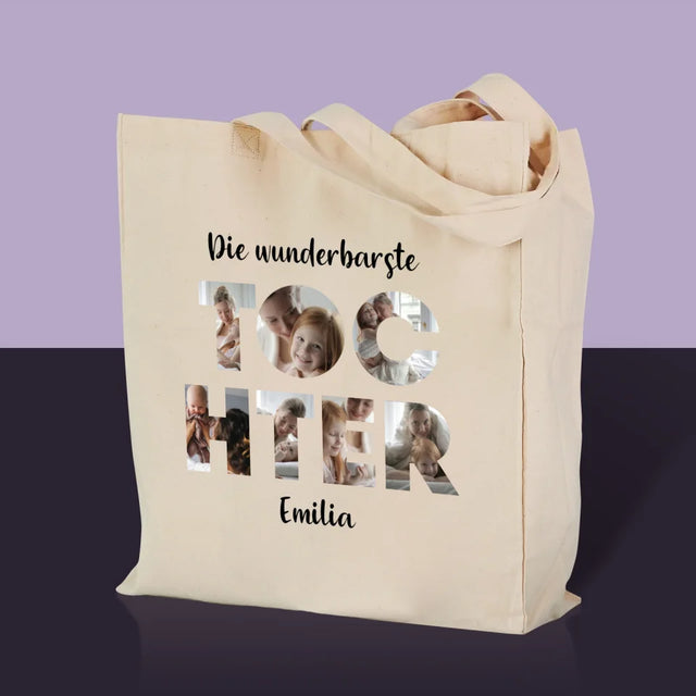 Buchstaben-Collage: Tochter - Stofftasche