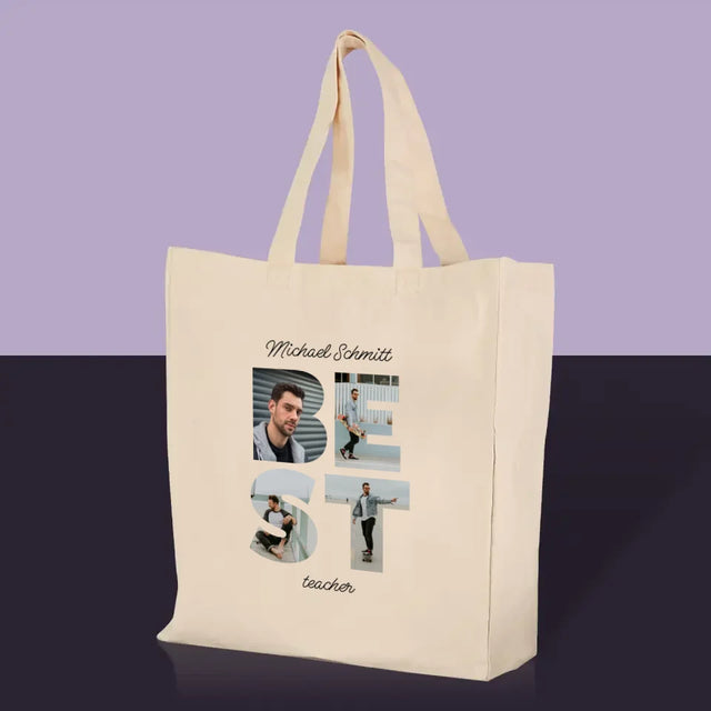 Buchstaben-Collage: Best Teacher - Stofftasche