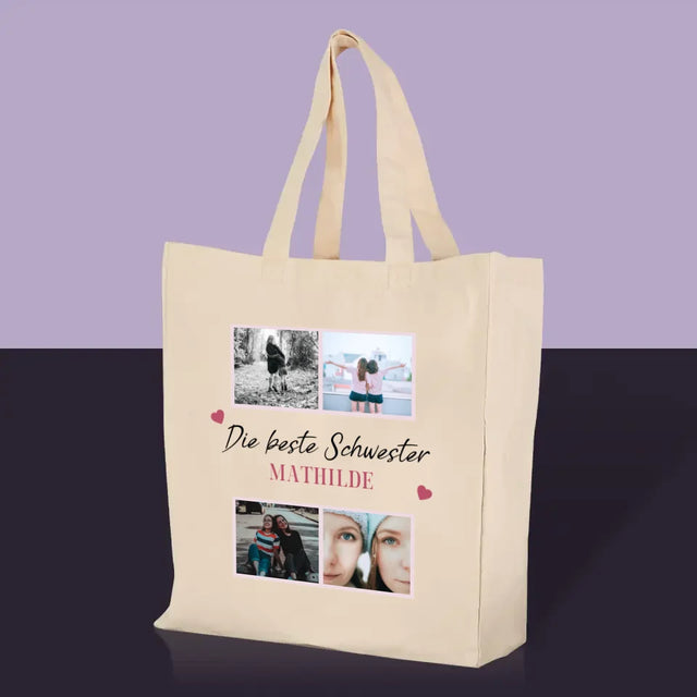 Fotocollage: Beste Schwester Der Welt - Stofftasche