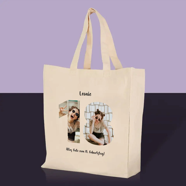 Buchstaben-Collage: 18. Geburtstag - Stofftasche