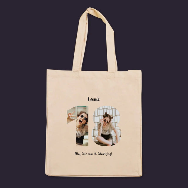 Buchstaben-Collage: 18. Geburtstag - Stofftasche