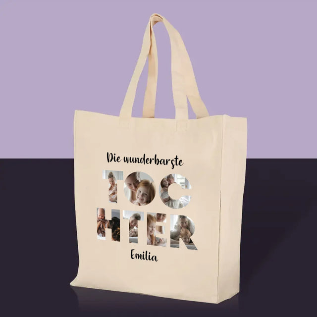 Buchstaben-Collage: Tochter - Stofftasche