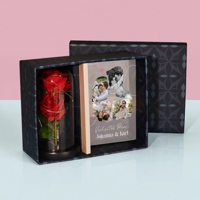 Form-Collage: Verliebtes Paar - Geschenkset Mit Druck Auf Acrylglas Und Ewiger Rose