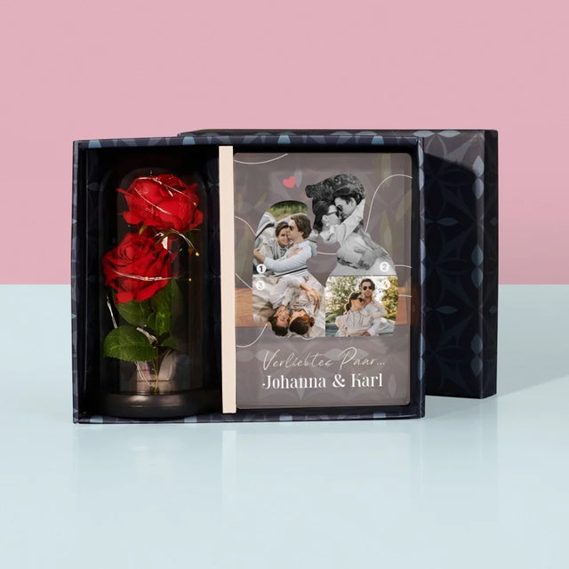 Form-Collage: Verliebtes Paar - Geschenkset Mit Druck Auf Acrylglas Und Ewiger Rose