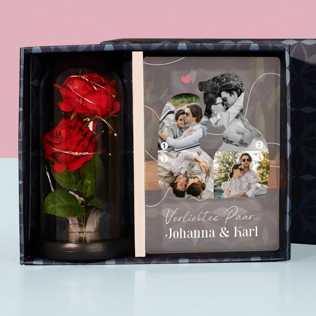 Form-Collage: Verliebtes Paar - Geschenkset Mit Druck Auf Acrylglas Und Ewiger Rose