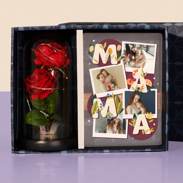 Fotocollage: Buchstaben Mama - Geschenkset Mit Druck Auf Acrylglas Und Ewiger Rose