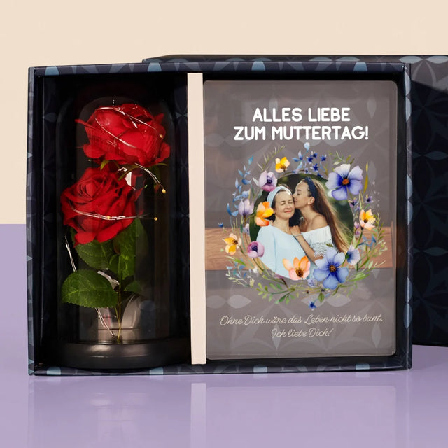 Foto Und Unterschrift: Alles Liebe Zum Muttertag - Geschenkset Mit Druck Auf Acrylglas Und Ewiger Rose