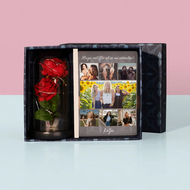 Fotocollage: Beste Freundin - Geschenkset Mit Druck Auf Acrylglas Und Ewiger Rose