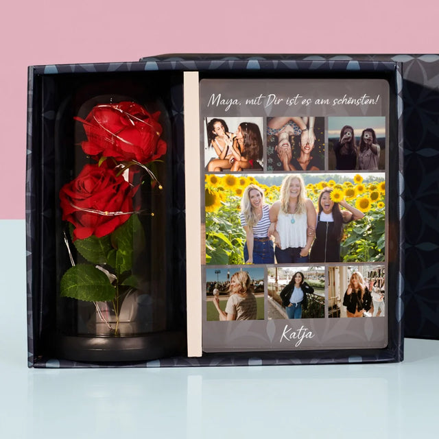 Fotocollage: Beste Freundin - Geschenkset Mit Druck Auf Acrylglas Und Ewiger Rose