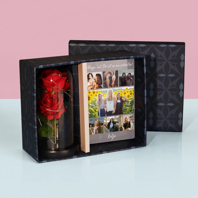 Fotocollage: Beste Freundin - Geschenkset Mit Druck Auf Acrylglas Und Ewiger Rose