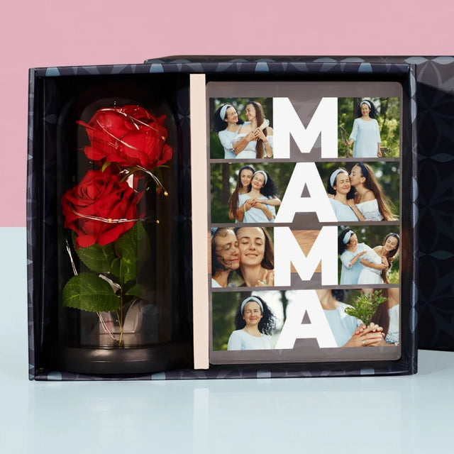 Fotocollage: Mama Collage - Geschenkset Mit Druck Auf Acrylglas Und Ewiger Rose