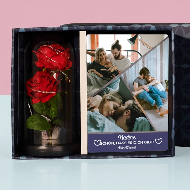 Fotocollage: Schön, Dass Es Dich Gibt - Geschenkset Mit Druck Auf Acrylglas Und Ewiger Rose