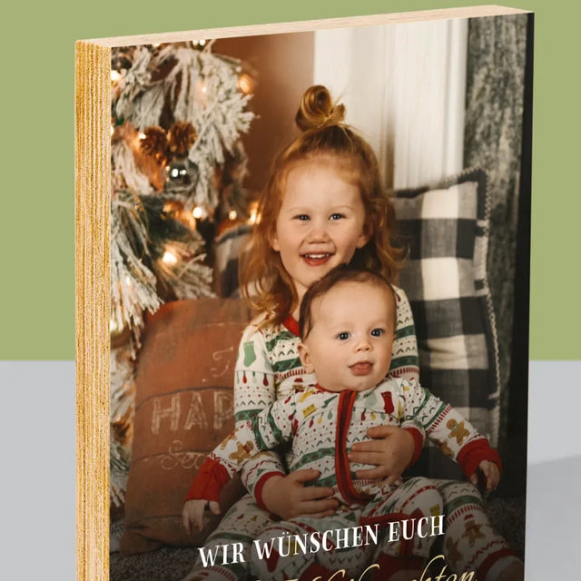 Foto Und Unterschrift: Schöne Weihnachten - Druck Auf Holz