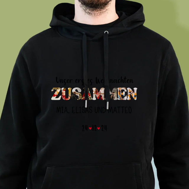 Buchstaben-Collage: Erstes Weihnachten Zusammen - Kapuzenpullover Für Herren