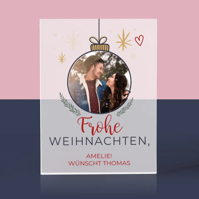 Foto Und Unterschrift: Frohe Weihnachten Weihnachtskugel - Acrylblock