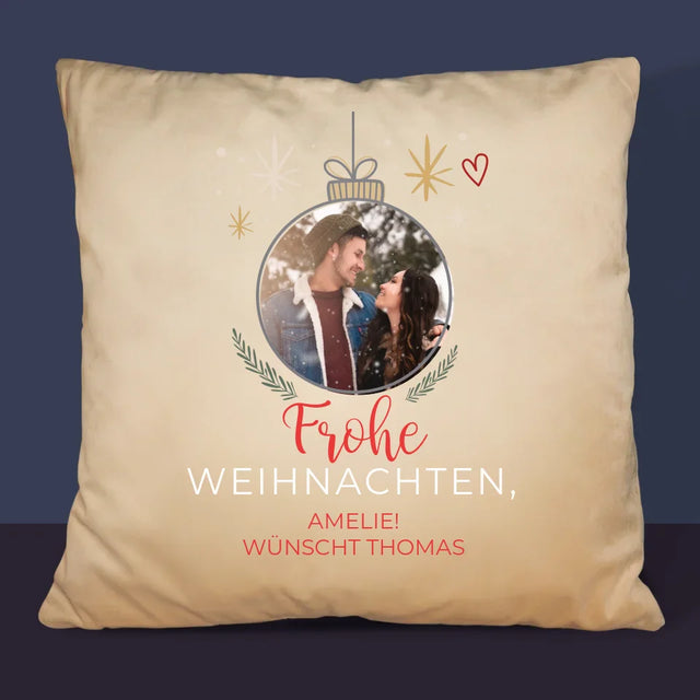 Foto Und Unterschrift: Frohe Weihnachten Weihnachtskugel - Kissen