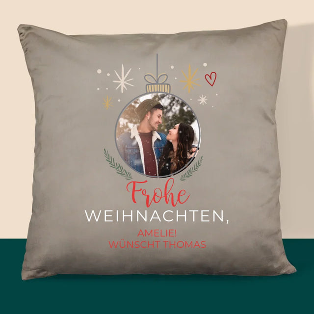 Foto Und Unterschrift: Frohe Weihnachten Weihnachtskugel - Kissen