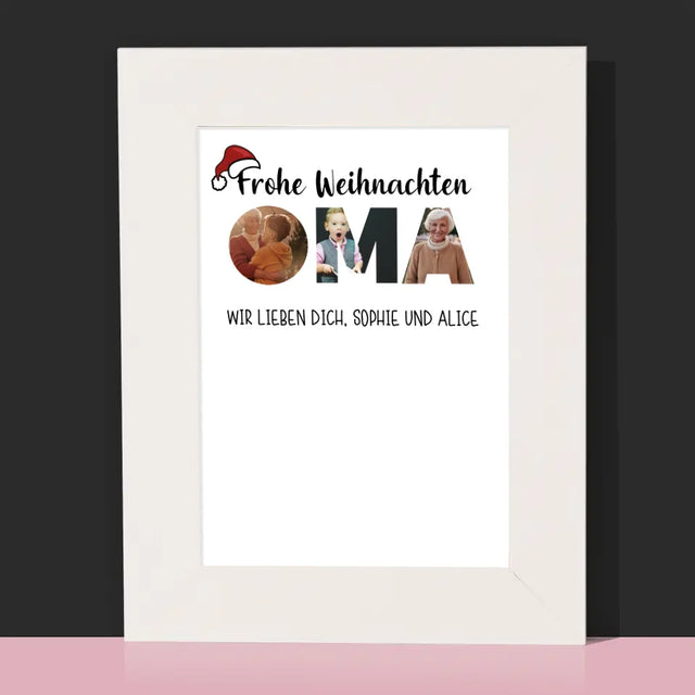 Buchstaben-Collage: Frohe Weihnachten Oma - Bilderrahmen