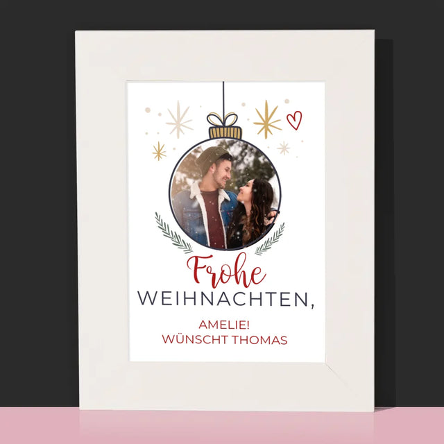 Foto Und Unterschrift: Frohe Weihnachten Weihnachtskugel - Bilderrahmen