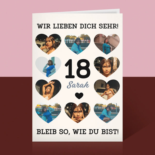 Fotocollage: 18 Herzen - Glückwunschkarte
