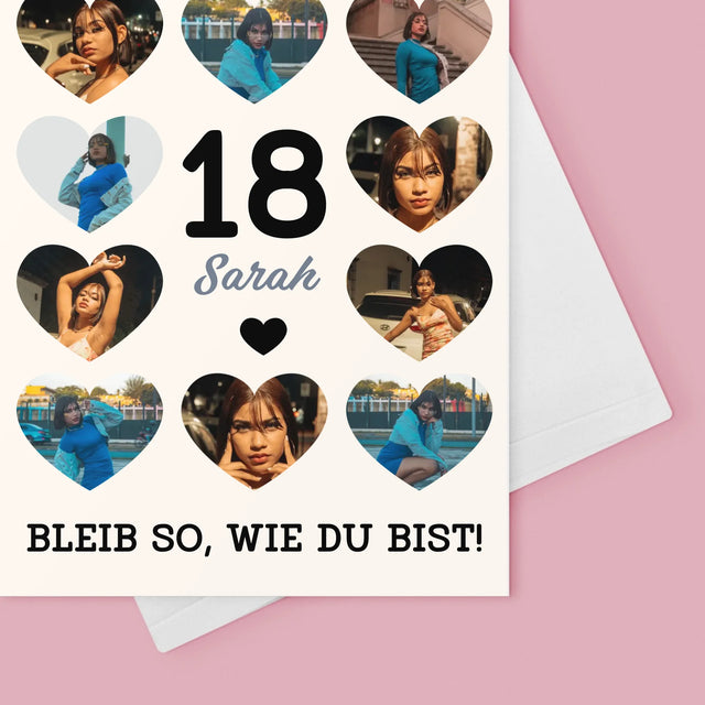 Fotocollage: 18 Herzen - Glückwunschkarte