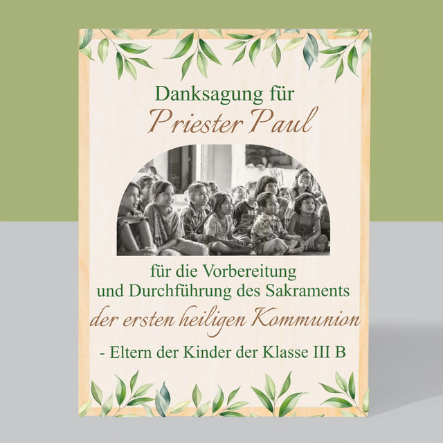 Foto Und Unterschrift: Dank An Den Priester-Kommunion - Druck Auf Holz