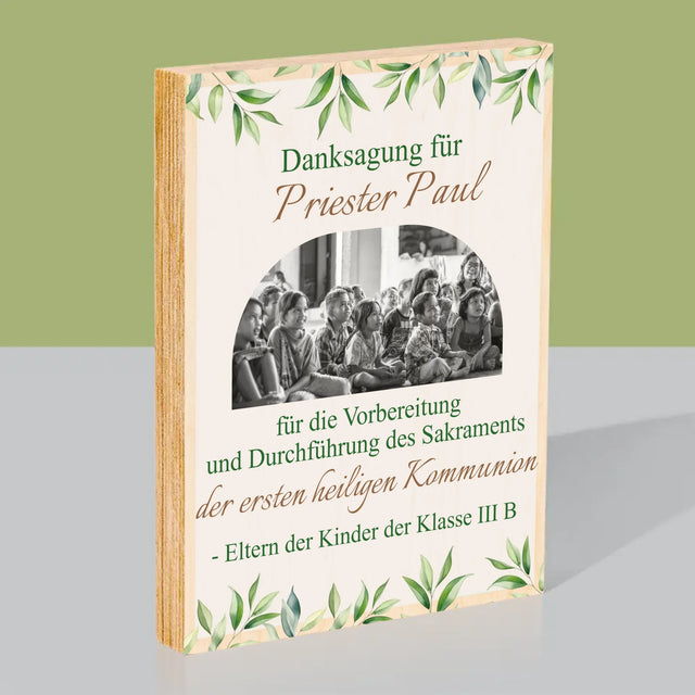 Foto Und Unterschrift: Dank An Den Priester-Kommunion - Druck Auf Holz