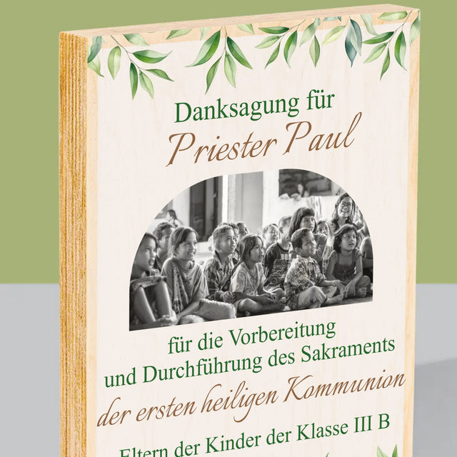 Foto Und Unterschrift: Dank An Den Priester-Kommunion - Druck Auf Holz