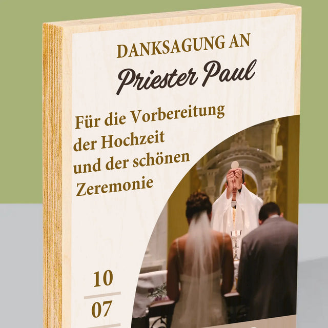 Foto Und Unterschrift: Danksagung Für Den Priester - Hochzeit - Druck Auf Holz