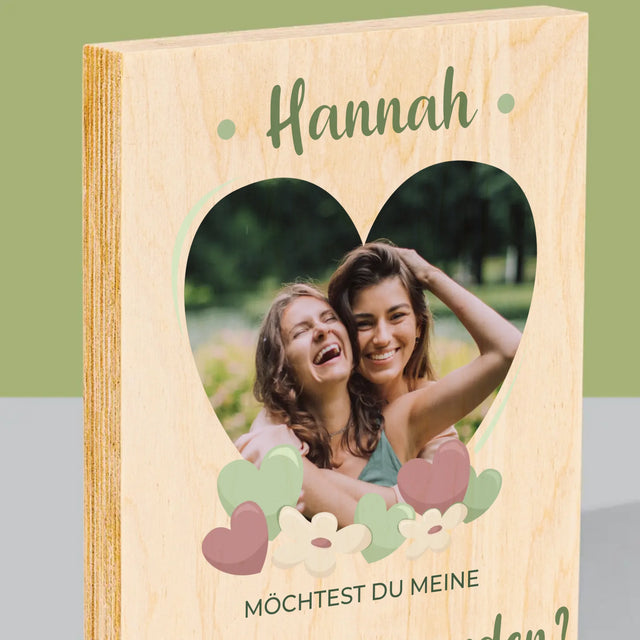 Foto Und Unterschrift: Willst Du Mein Trauzeugin Werden?  - Druck Auf Holz