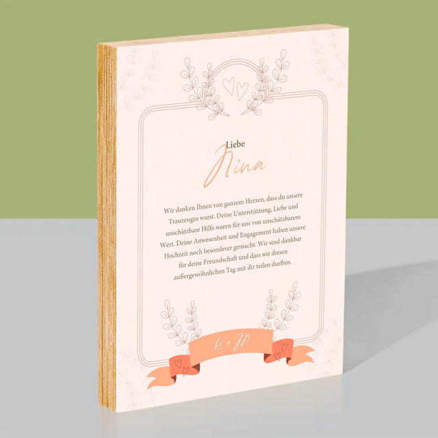 Name Und Unterschrift: Dank An Die Trauzeugin - Druck Auf Holz