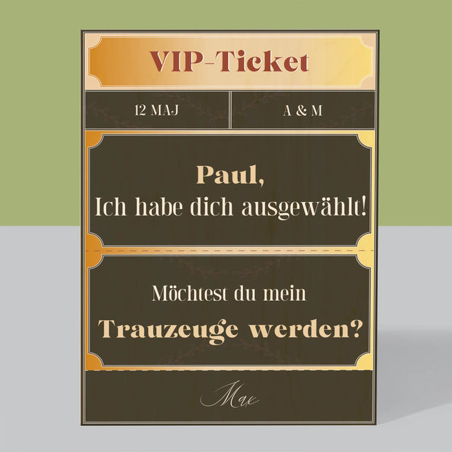 Name Und Unterschrift: Vip-Ticket- Trauzeuge - Druck Auf Holz