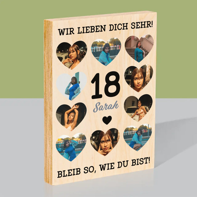 Fotocollage: 18 Herzen - Druck Auf Holz