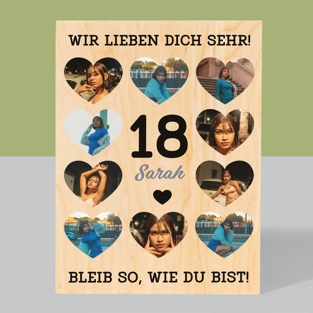 Fotocollage: 18 Herzen - Druck Auf Holz