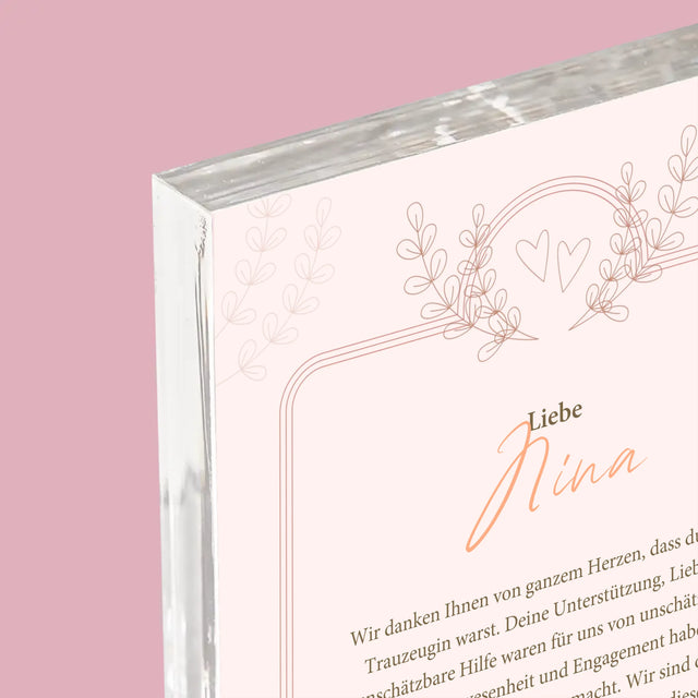 Name Und Unterschrift: Dank An Die Trauzeugin - Acrylblock