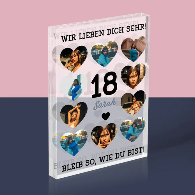 Fotocollage: 18 Herzen - Acrylblock