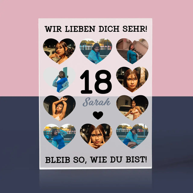 Fotocollage: 18 Herzen - Acrylblock