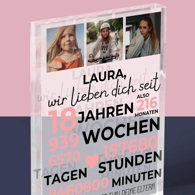 Fotocollage: Wir Lieben Dich Seit 18 Jahren - Acrylblock