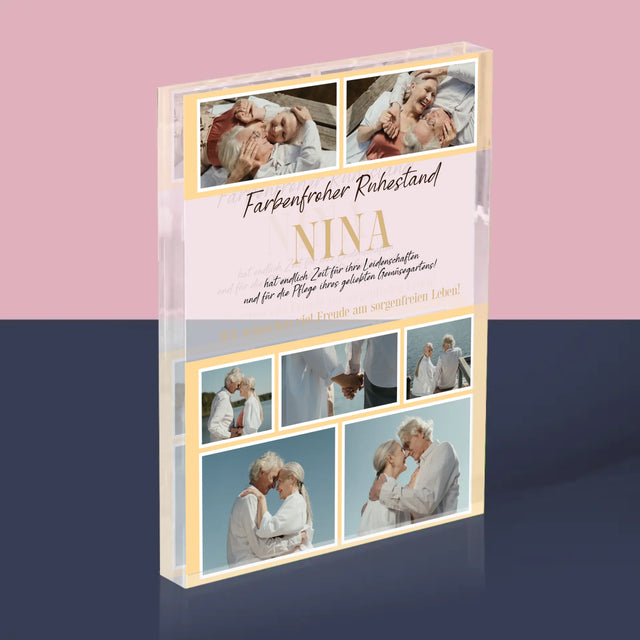 Fotocollage: Farbenfroher Ruhestand - Acrylblock
