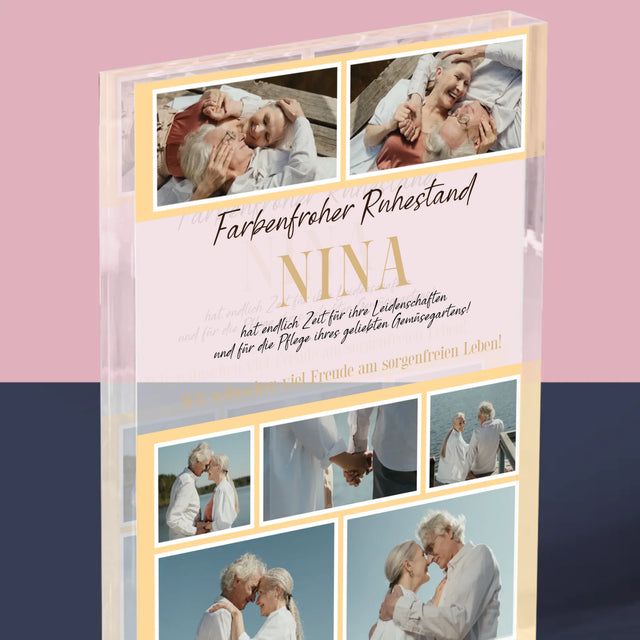 Fotocollage: Farbenfroher Ruhestand - Acrylblock