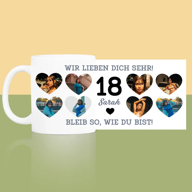 Fotocollage: 18 Herzen - Tasse