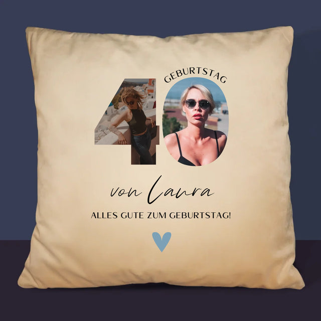 Buchstaben-Collage: 40. Geburtstag - Schöne Momente - Kissen