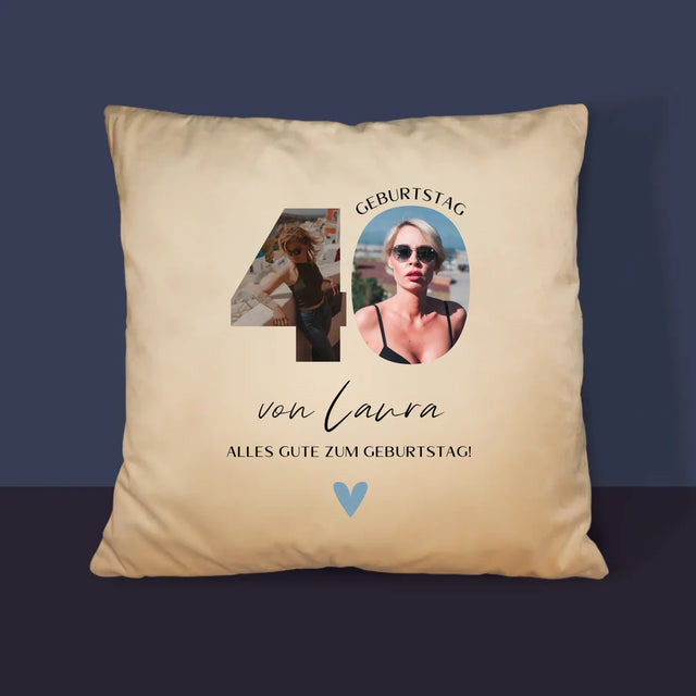 Buchstaben-Collage: 40. Geburtstag - Schöne Momente - Kissen