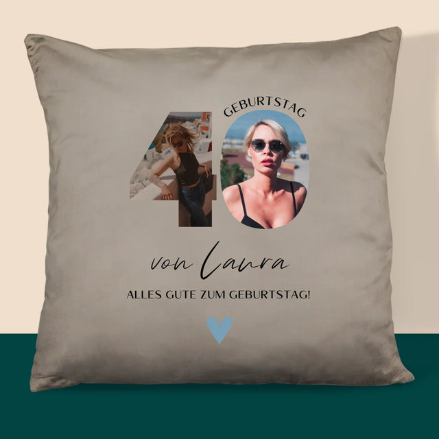 Buchstaben-Collage: 40. Geburtstag - Schöne Momente - Kissen