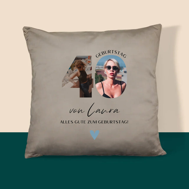 Buchstaben-Collage: 40. Geburtstag - Schöne Momente - Kissen