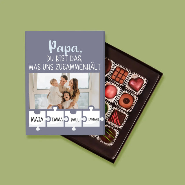 Foto Und Unterschrift: Papa, Du Bist Das, Was Uns Zusammenhält - Pralinen