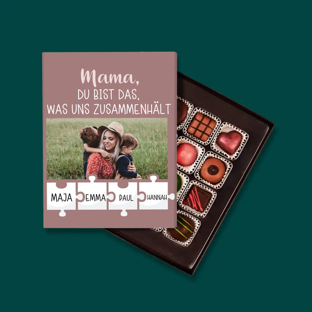 Foto Und Unterschrift: Mama, Du Bist Das, Was Uns Zusammenhält - Pralinen