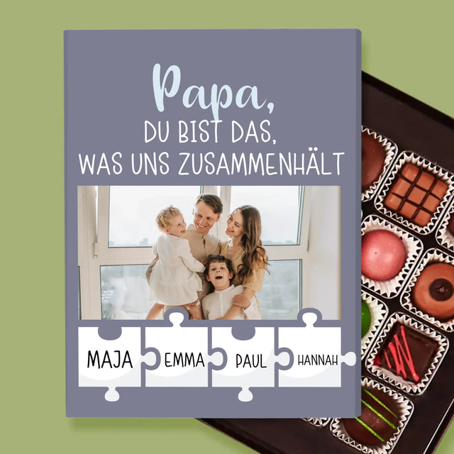 Foto Und Unterschrift: Papa, Du Bist Das, Was Uns Zusammenhält - Pralinen