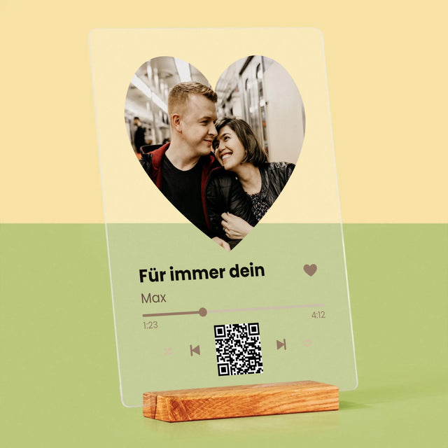 Foto Und Unterschrift: Unser Lied - Herz-Qr-Code - Druck Auf Acrylglas