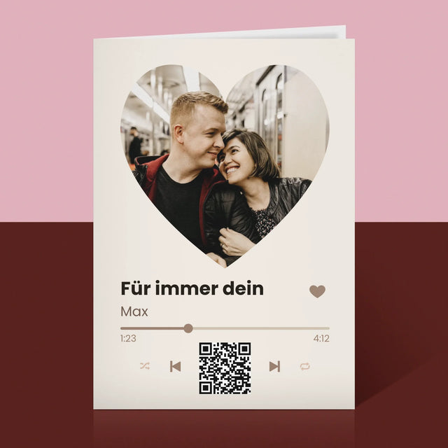 Foto Und Unterschrift: Unser Lied - Herz-Qr-Code - Glückwunschkarte